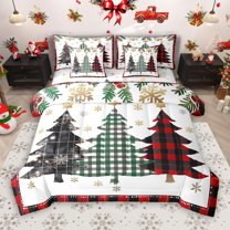 Manfei Buffalo Xmas Tree 7 Pieces Bedding Comforter Set, Vintage Cartoon Christmas Style Full Bedding Set, Teens Kids Boys Girls Reversible Fitted Sheet Flat Sheet, Luxury Bedroom Decor