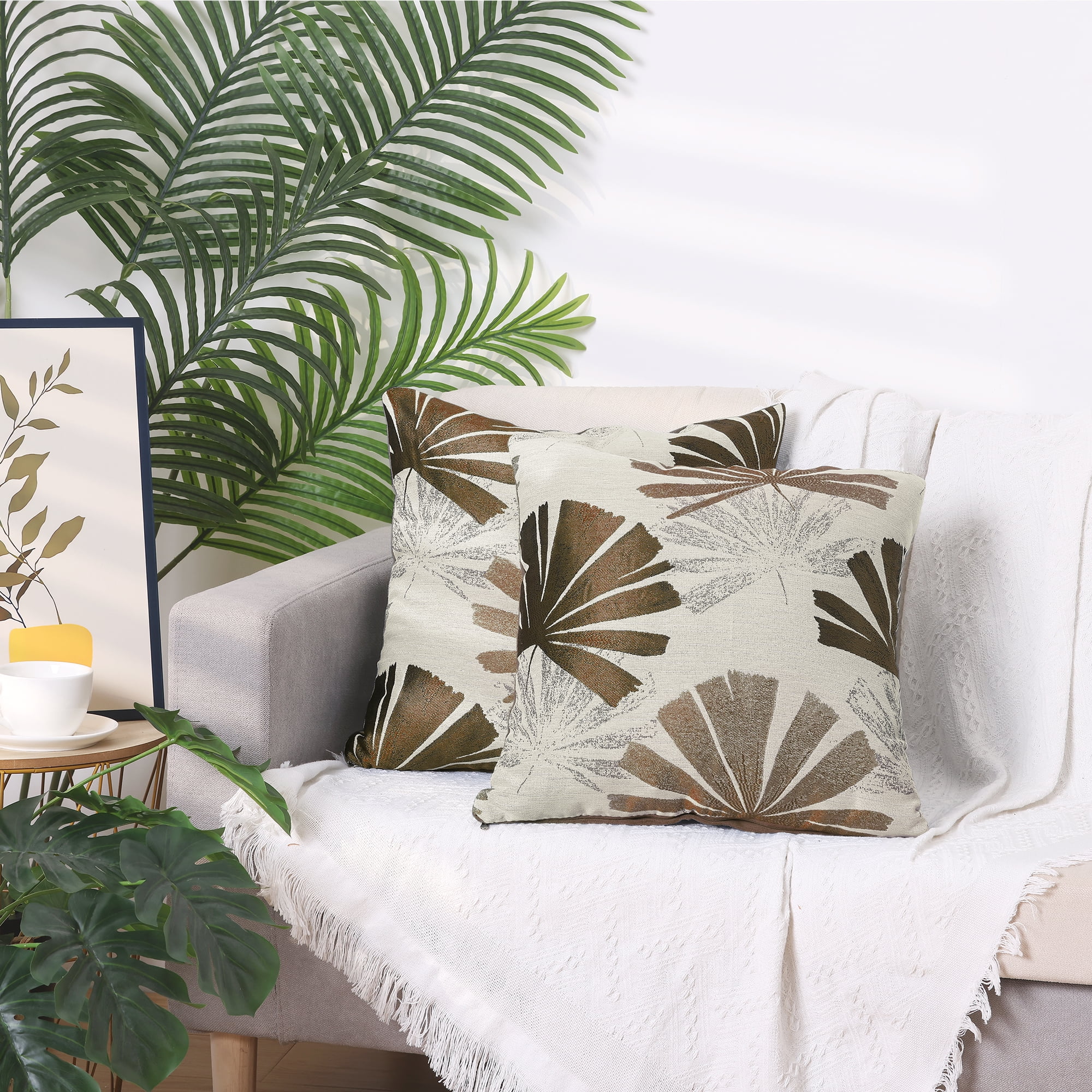 Unique Bargains 4 Pcs Leaf Pattern Cushion Cases Decorative Throw Pillow Covers Brown/Blue 18" x 18"