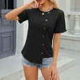 thumbnail image 5 of WXLWZYWL Women'S Solid Colour Button Round Neck Short Sleeve Irregular Hem T-Shirt Top Short Sleeve Round Neck Top Shirt Short Sleeve Round Neck Top/Shirt, 5 of 5