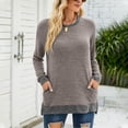 thumbnail image 2 of Sweatshirts for Women Round Neck Solid Color Long Sleeve Pullover Tops with Pocket, 2 of 7