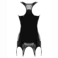 thumbnail image 2 of Doomiva Women's Faux Leather Bodycon Mini Dress Zipper Front Open Chest Tank Dress with Garter Clips Black XL, 2 of 7