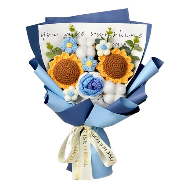 Ramo de flores de crochet terminado Flores artificiales Regalos para el día de la madre Floral azul