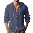 thumbnail image 2 of Xdegoge Mens Linen Hoodies Plus Size Lightweight Long Sleeve Button Down Drawstring Hooded Shirts Solid Color Oversized Sweatshirts Fall Fashion Tops Y2K Vacation Outfits Streetwear Ropa De Hombre, 2 of 6