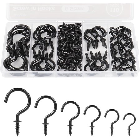 Screw H s 6 Sizes Metal Screw in Cup H s 1/2 Inch 5/8 Inch 3/4 Inch 7/8 Inch 1 Inch 1-1/4 Inch Black 110 Pcs