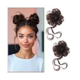 thumbnail image 1 of 2Pcs Messy Bun Hair Piece Tousled Updo with Tendrils Synthetic Wavy Curly Elastic Band Hair Extensions, 1 of 5