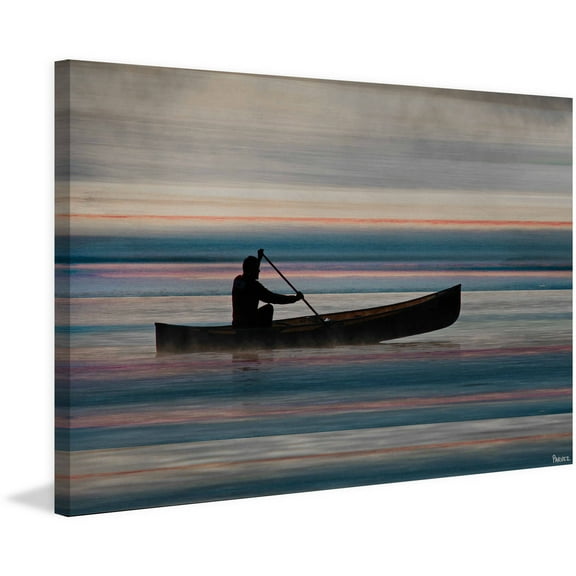 "Canoe on Lake" Painting Print on Wrapped Canvas