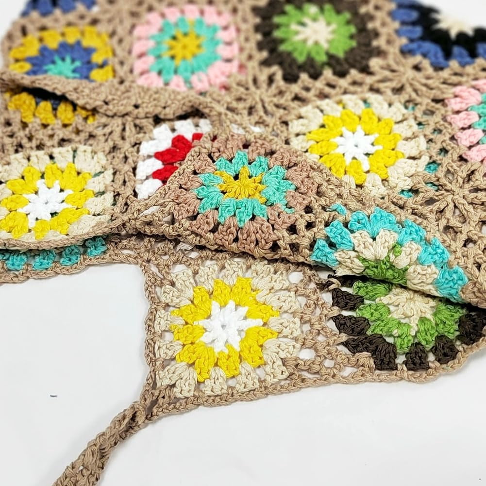 Zhengup Crochet Handbags for Women Knitted Handmade Shouder Bag Colorful Summer Tote Woven Top Handle Purse Vacation