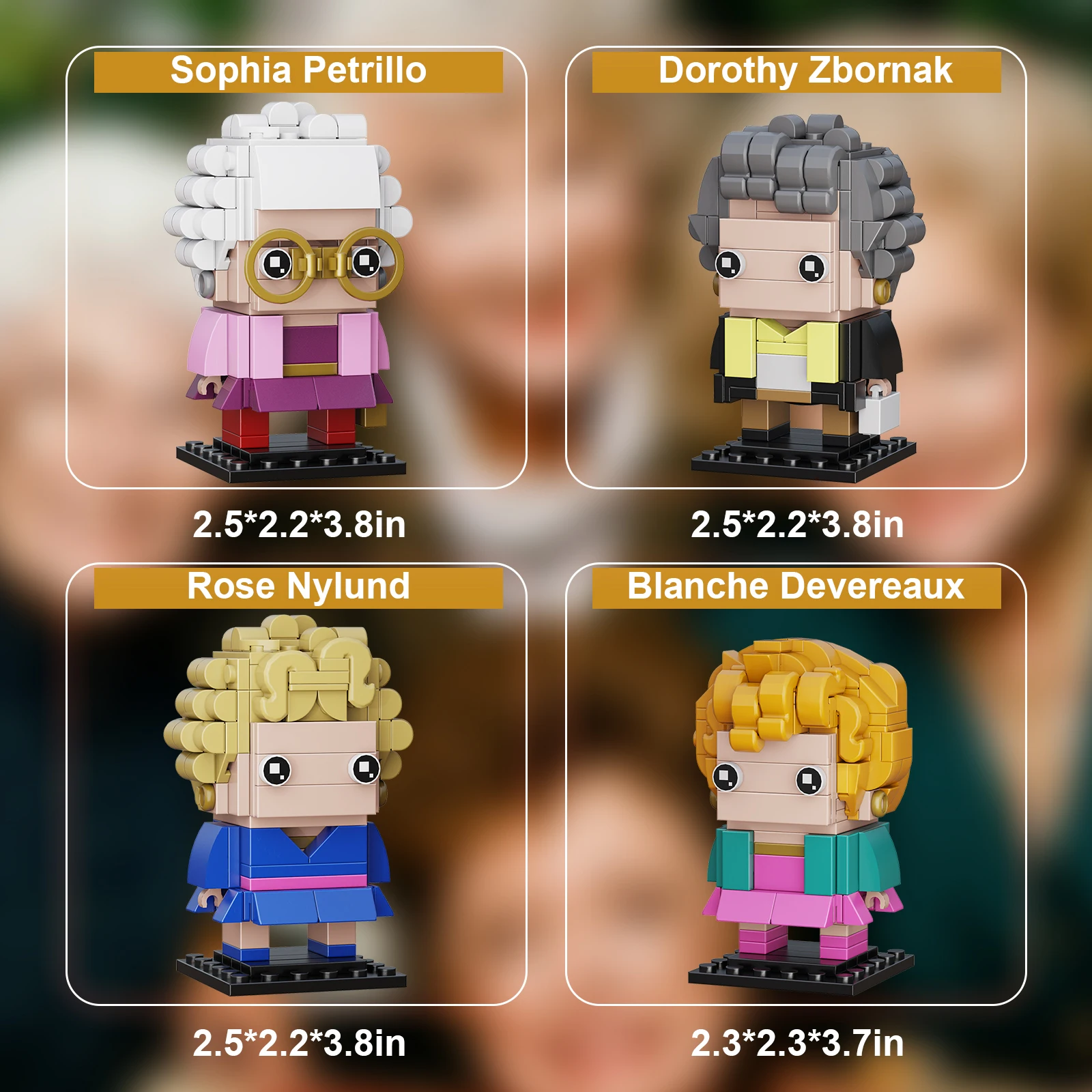 4in1 Goldened Movie Girl Figures Building Block Set with Dorothy Zbornak,Rose Nylund,Ideas BrickHeadZ Toys for Boys and Girls Gifts