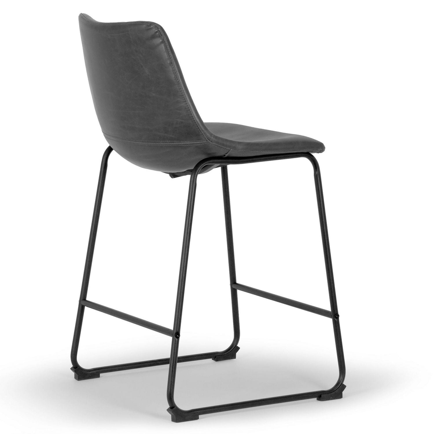 Tabouret Landon en cuir noir avec pieds en métal noir, hauteur de comptoir : 66 cm, pour cuisine et café.