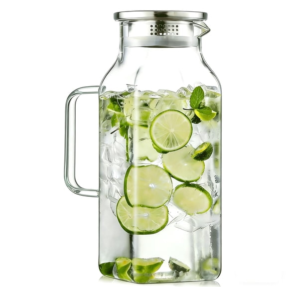 1 Pack 2 Liters/68 Oz Square Glpitcher With Lid And Handle Carafe For Hot/cold Water Large Iced Tea Coffee Juice