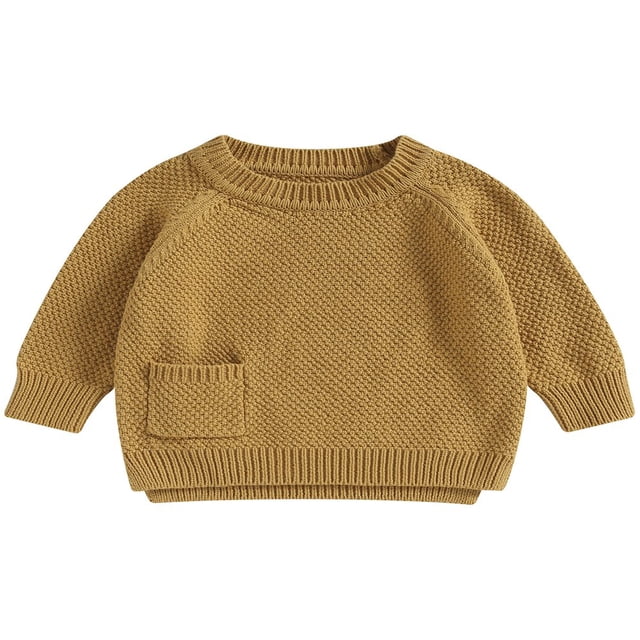 Baby Girl Boy Knit Pullover Sweater Fall Winter Warm Sweatshirt Tops with Pocket