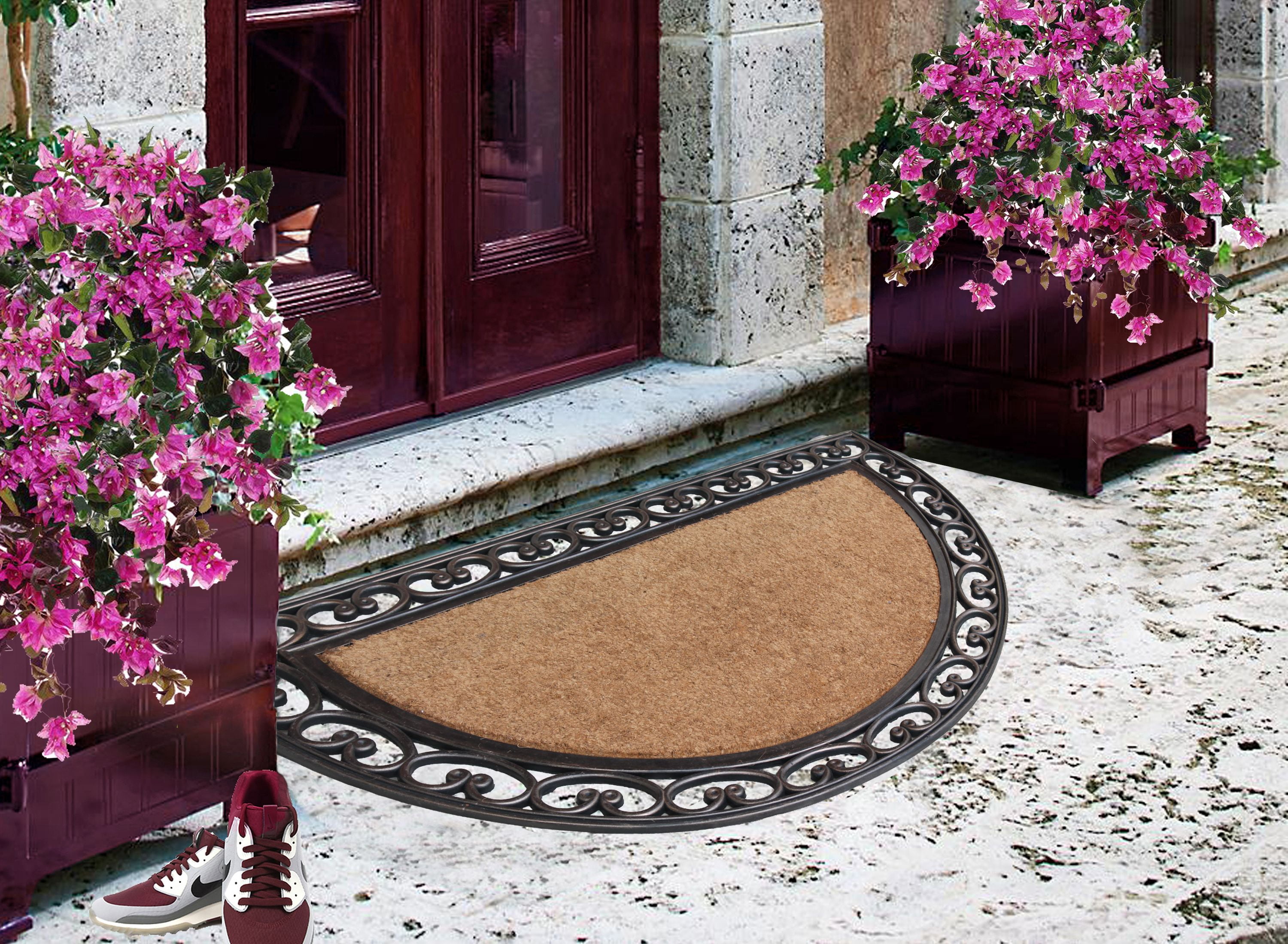 A1 Home Collections Half Round Double Doormat for Outdoor Entrance Front Door Mat 30"x48", Bronze-Border