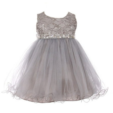 Baby Girls Silver Sequin Stone Lace Tulle Sleeveless Flower Girl