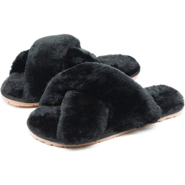 Pantuflas de piel para mujer, chanclas, punta abierta, acogedora casa, sandalias de espuma viscoelástica, toboganes, suaves, planas, cómodas, antideslizantes, Spa, interior y exterior, sin cordones Ormromra XMWJ100-29
