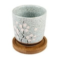 thumbnail image 4 of Round Ceramic Succulent Planter Pot with Bamboo Tray  Window Flower Plant Container Box, 4 of 6