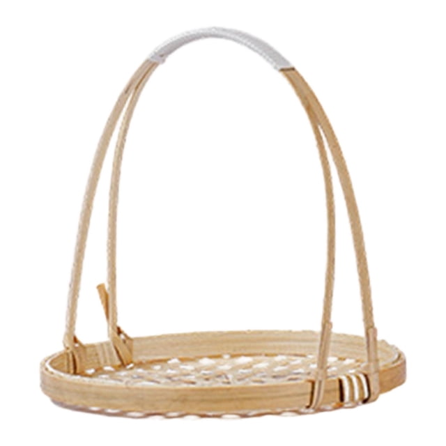 Cesta de frutas de bambú tejida, bandeja para servir dulces y plátanos con asa. Individual 18x18cm