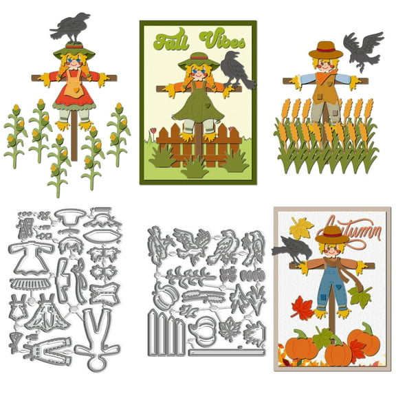 Autumn Scarecrow & Raven Carbon Steel Cutting Dies Stencils for DIY Scrapbooking Photo Album Decorative Embossing Paper Card Greeting Card Mold Mixed Shapes 126~160x110~115x0.8mm 2pcs/set 1Set