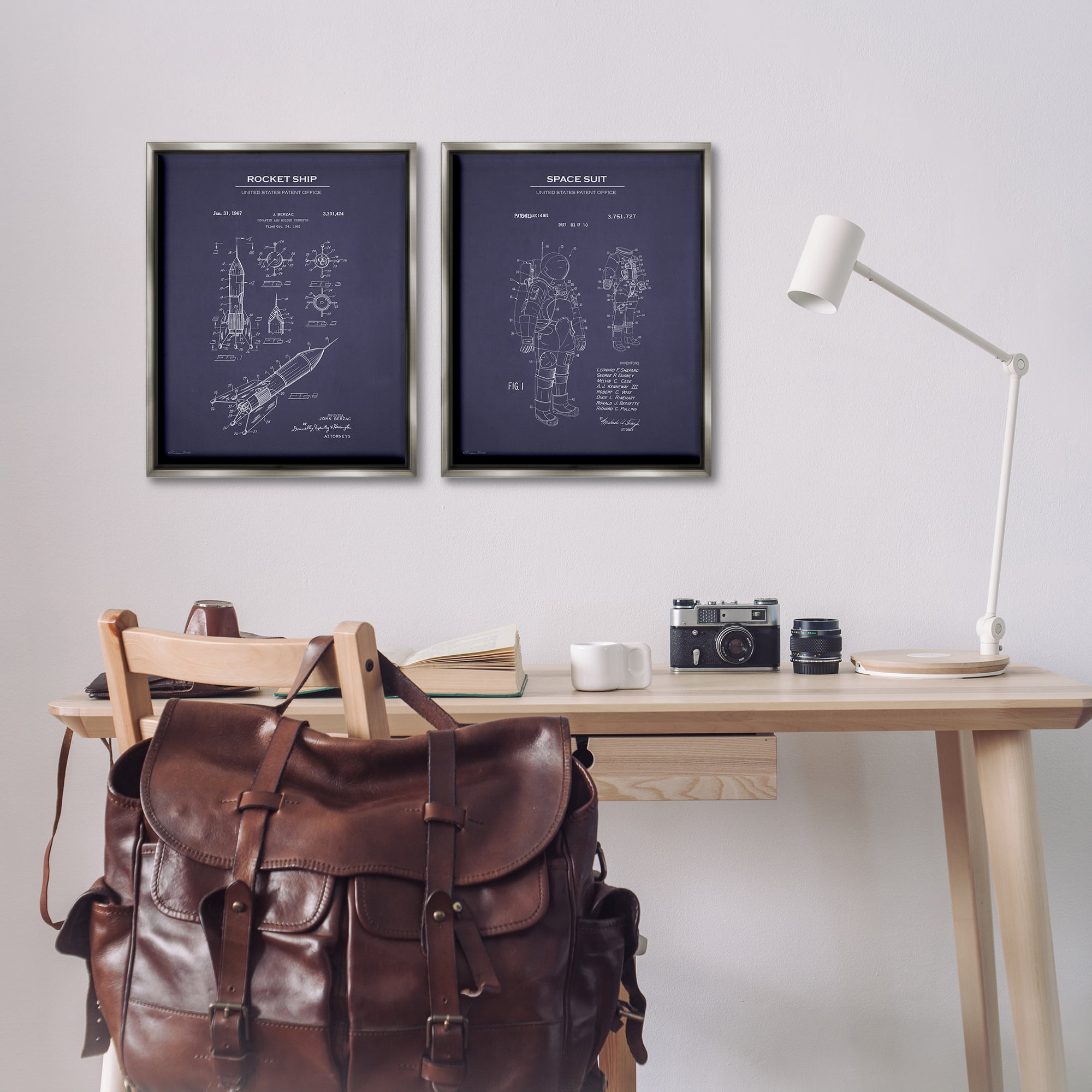 Stupell Industries Rocket Space Suit Diagram Education Painting Gray Floater Framed Canvas Art Print Wall Art, 17 x 21, Set of 2