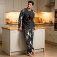 thumbnail image 4 of Mens Halloween Pajama Set 2 Piece Long Sleeve Crew Neck Halloween Tops Pj Shirts with Pockets Comfy Loungewear, 4 of 5