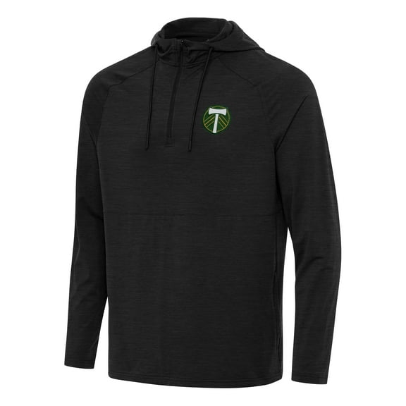 Men's Antigua Heather Black Portland Timbers Spikes Raglan Quarter-Zip Hoodie