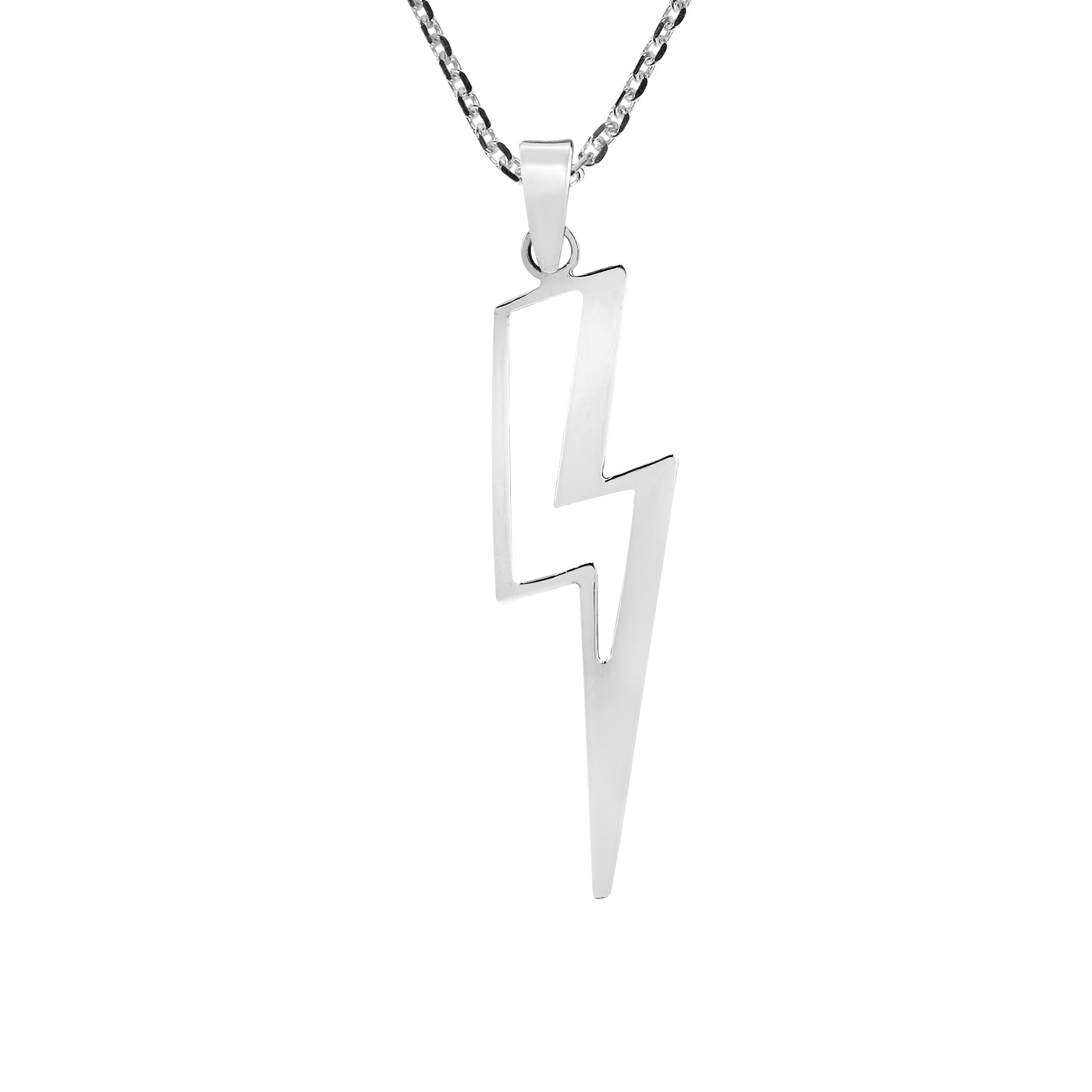 Sterling Silver Lightning Bolt Star and Moon Necklace