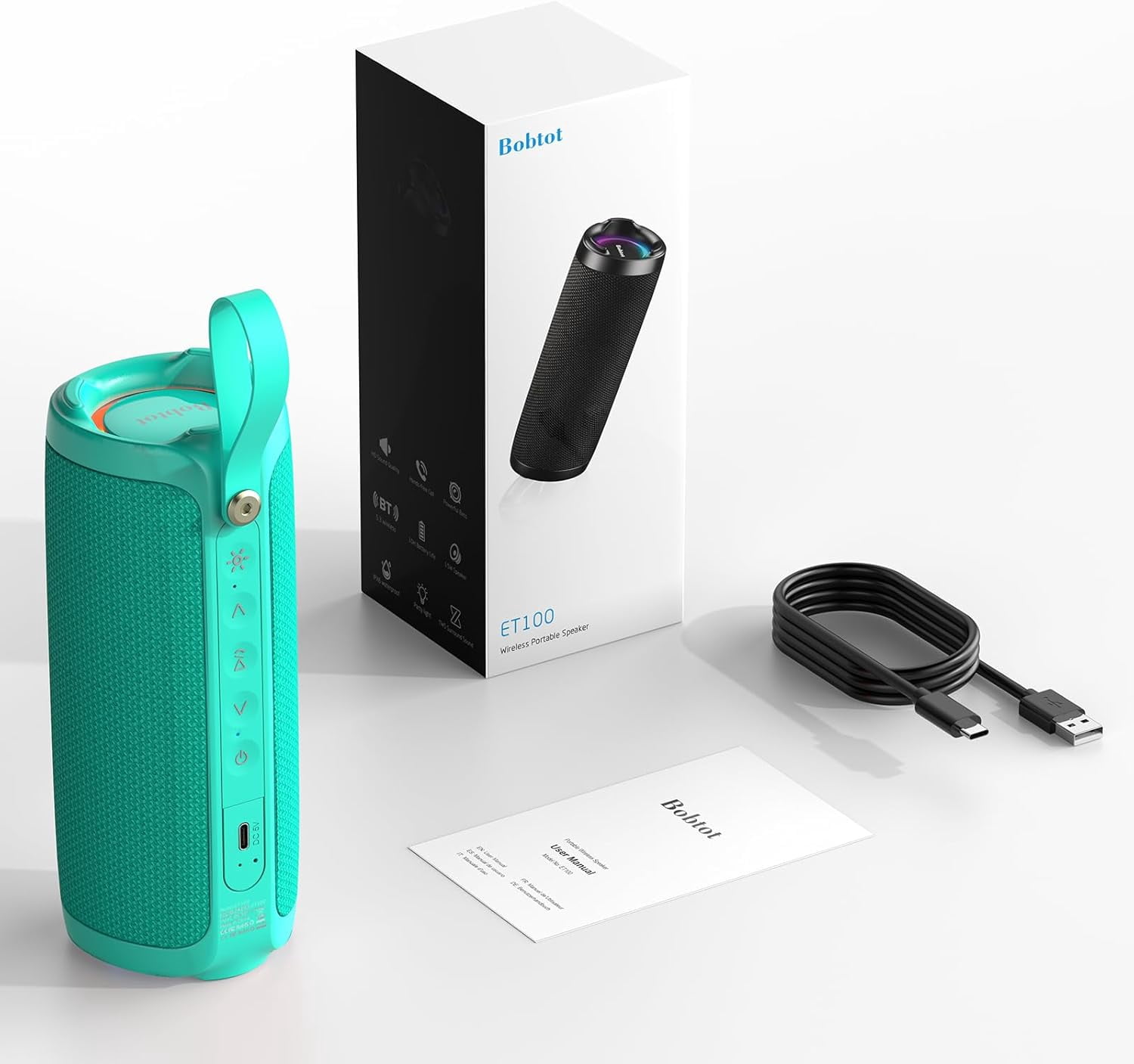 Portable Bluetooth Speaker RGB IPX6 Waterproof, 15W Loud Sound, Deep Bass, Bluetooth 5.3 Wireless Stereo Pairing 15H Playtime, for Home/Outdoor/Party/Beach, Birthday Gift (Teal)