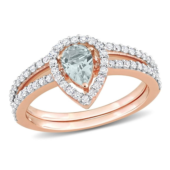 Everly Women's Aquamarine 10k Rose Gold Bridal Set