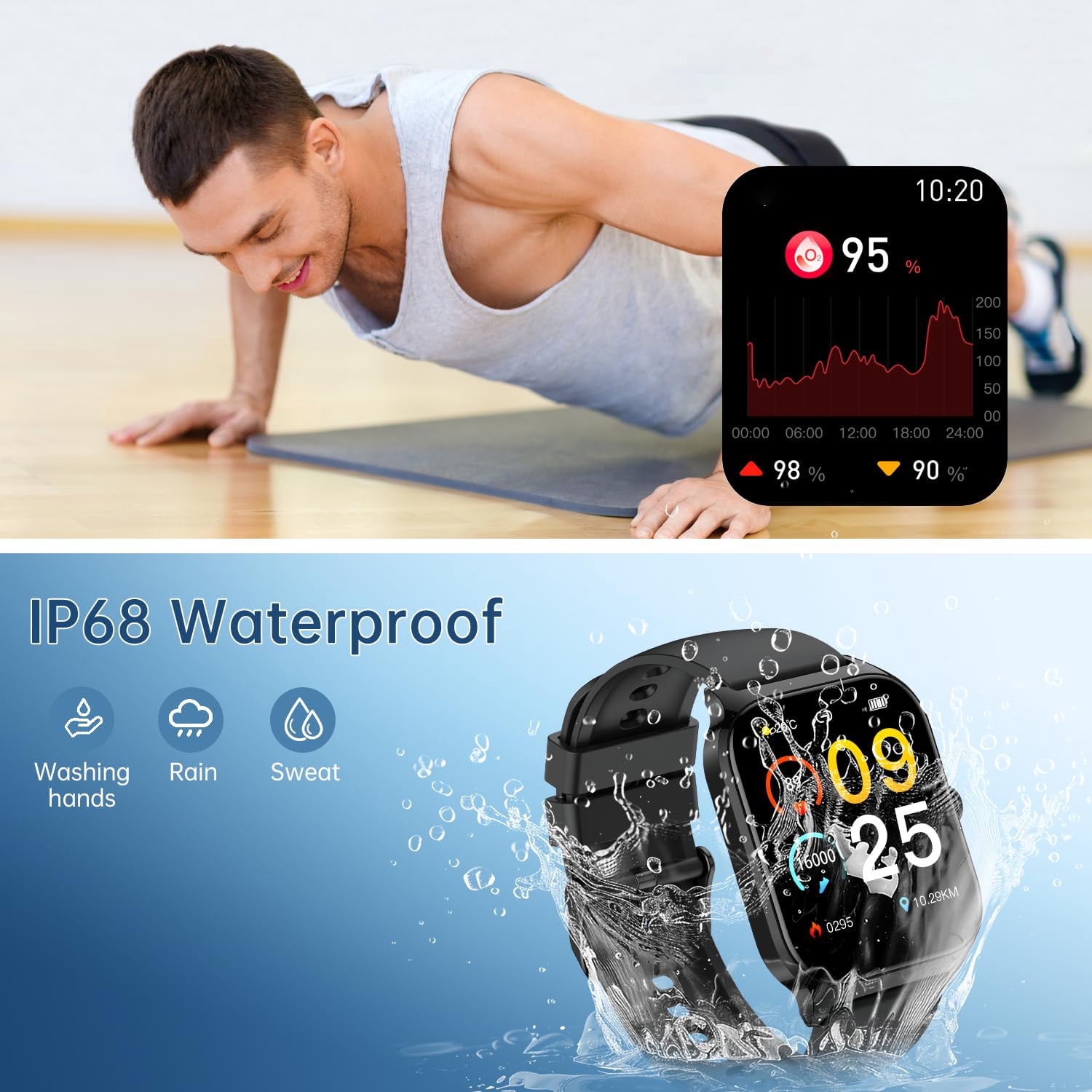 Smart Watch for Women Men Fitness Tracker: 1.83 Inch Bluetooth Call Smartwatch with Sleep Monitor Watches Compatible with Android Ios 100+ Sport Mode Steps Counter 3 Bracelets Waterproof Ip67