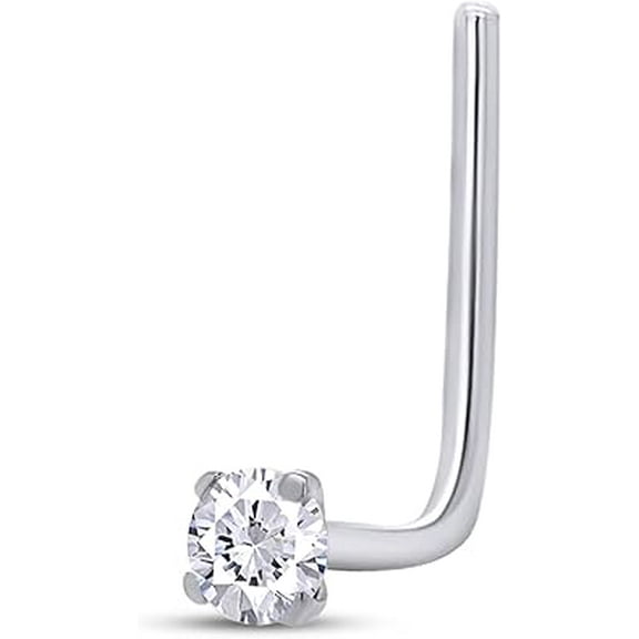 Lab Grown Diamond L-Shaped Nose Ring | 0.01-0.07 Carat, 14K Gold-Plated Sterling Silver, 20 Gauge