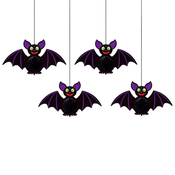 Halloween Decorations, Honeycomb Decorations, Hanging Halloween Decorations, Halloween Ceiling Decorations, Spooky Halloween Decor, 4 Pack 3D Purple Black Bat Honeycomb Hanging