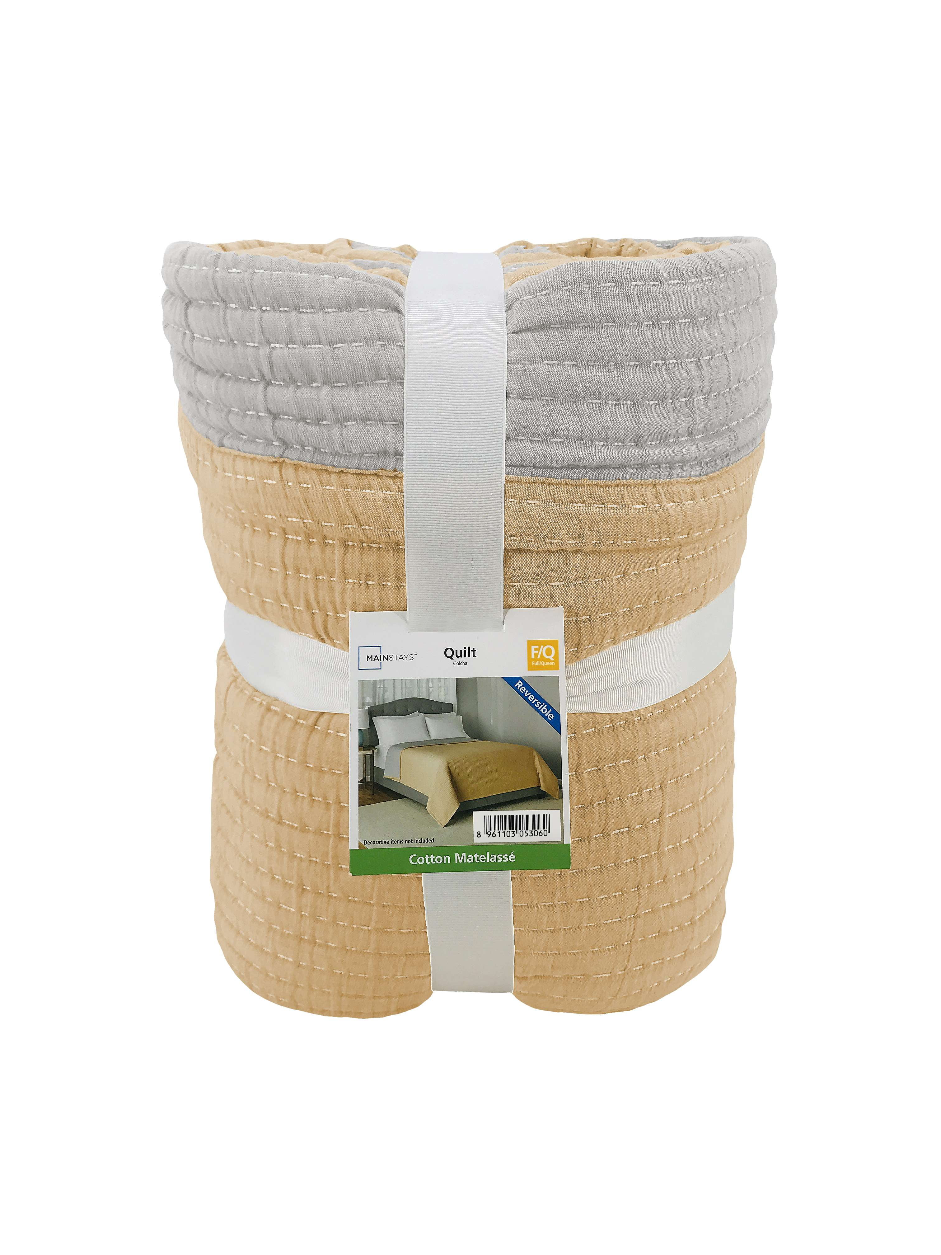 Mainstays 100% Cotton Matelassé Quilt, Full/Queen, Reversible, Yellow
