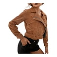 thumbnail image 4 of Seyurigaoka Women’s Juniors Solid Color Corduroy Long Sleeve Short Style Zipper Coat, 4 of 7