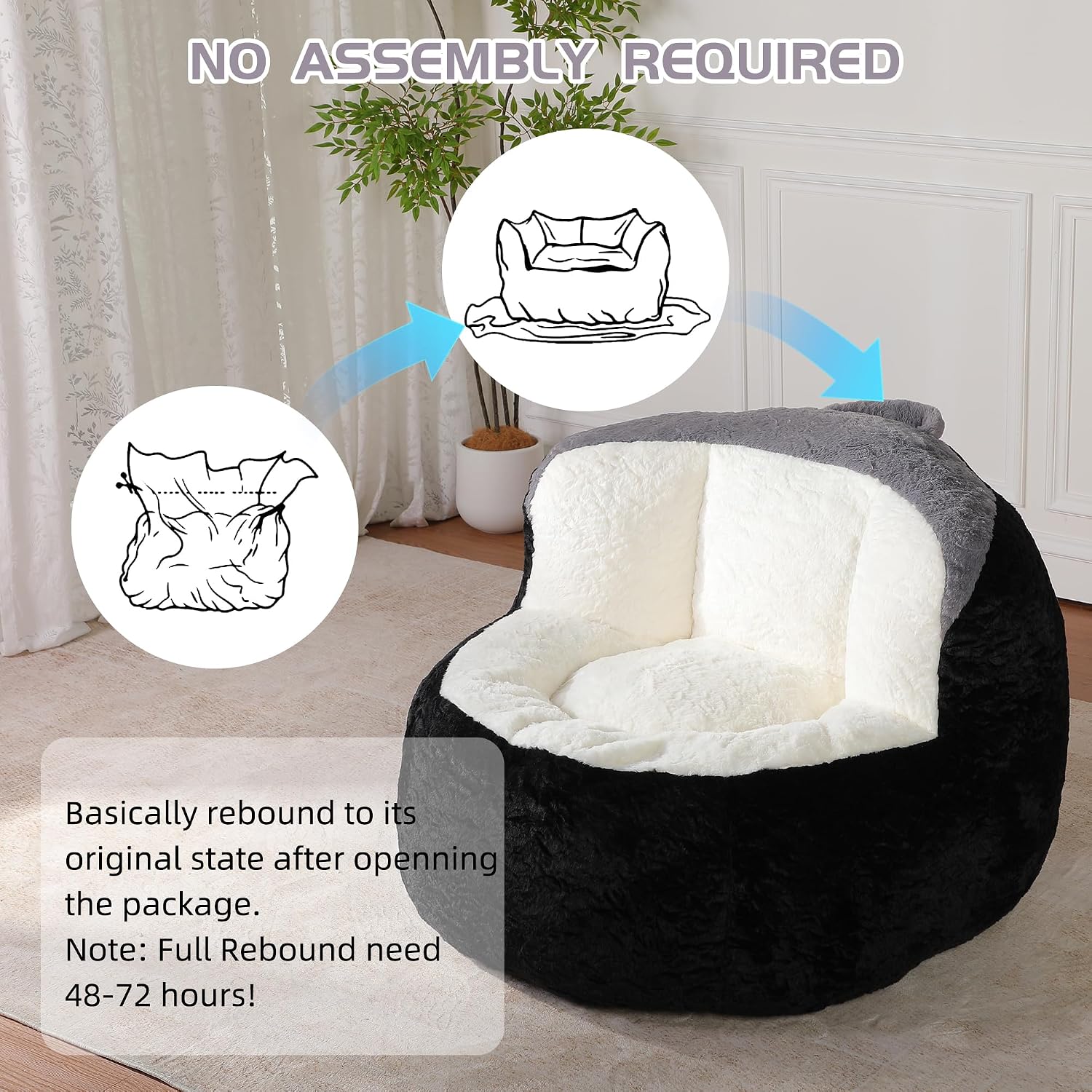 Large Plush Bean Bag Chair, High‑Density Memory Foam Bean Bag Sofa with Non‑Slip Bottom for Adults Kids Teens