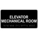 thumbnail image 1 of ComplianceSigns.com Elevator Mechanical Room Señal Braille compatible con ADA, 8 x 4 pulgadas, acrílico negro para orientación de ascensor/escalera mecánica, 1 of 1