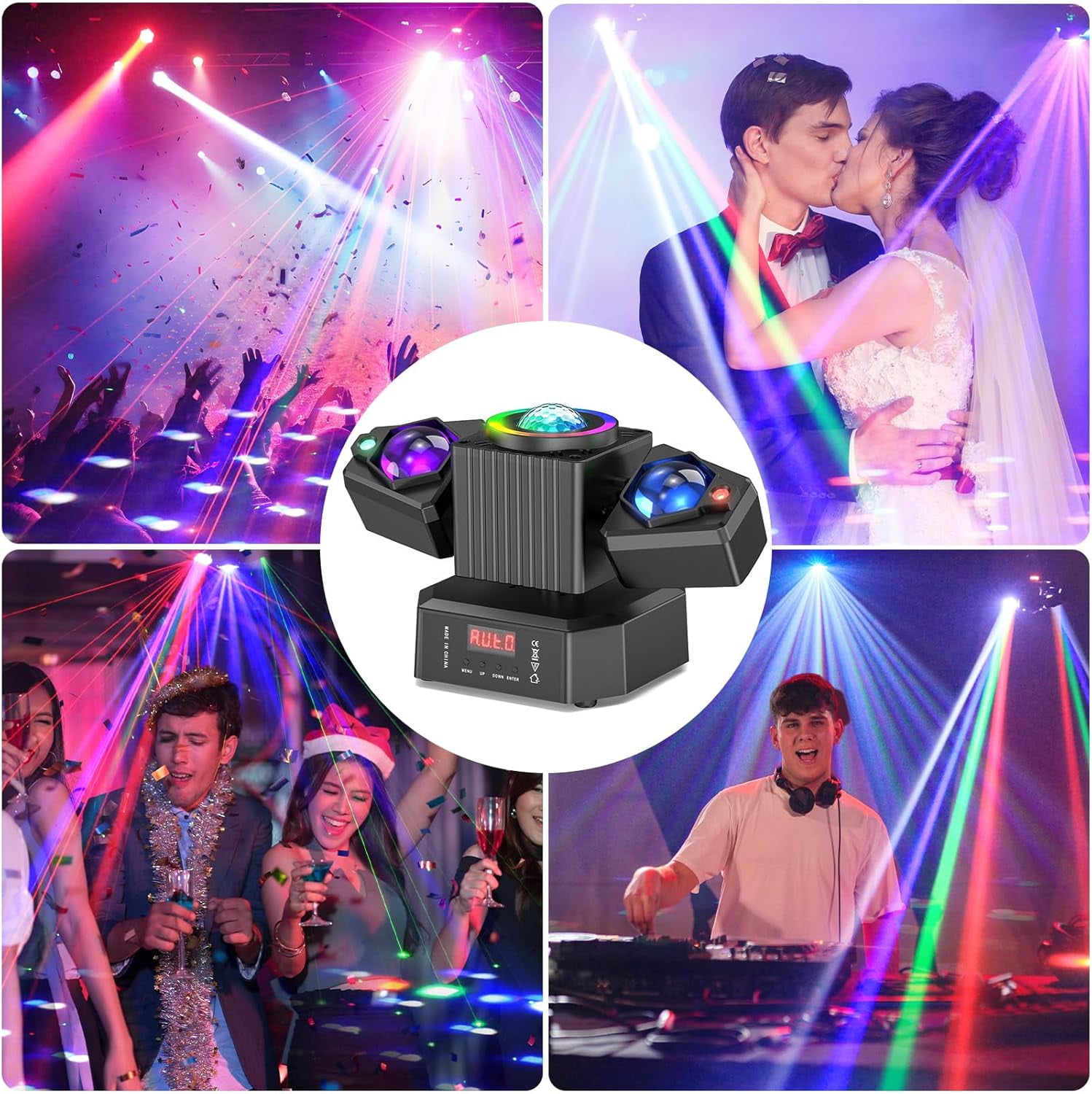 Moving Head Stage Light with RGBW 4-in-1 Beam & Starry Effect, Remote & DMX512 Sound Activated DJ Lights for Party Wedding Church Concert, Home KTV Nightclub