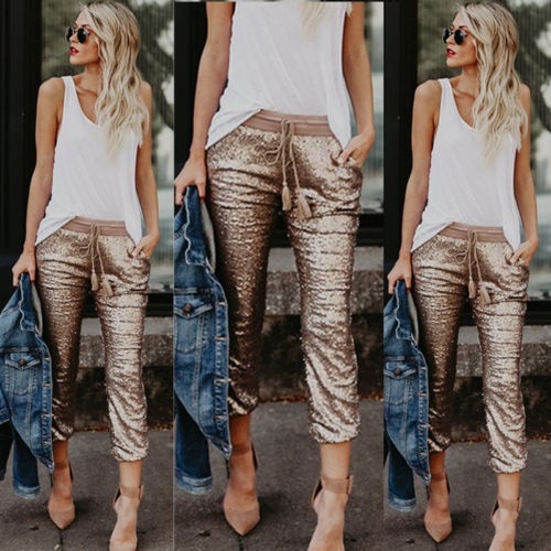 Women Casual Sequin Glitter Skinny 