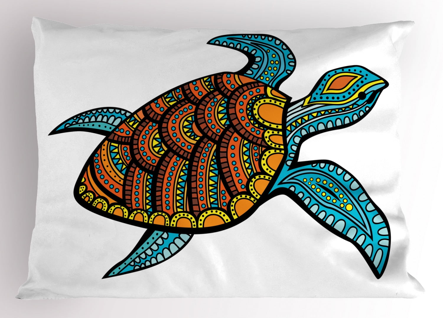Turtle Pillow Sham, Nautical Animals Pattern Sea Turtle Shells Starfish Monochrome Illustration