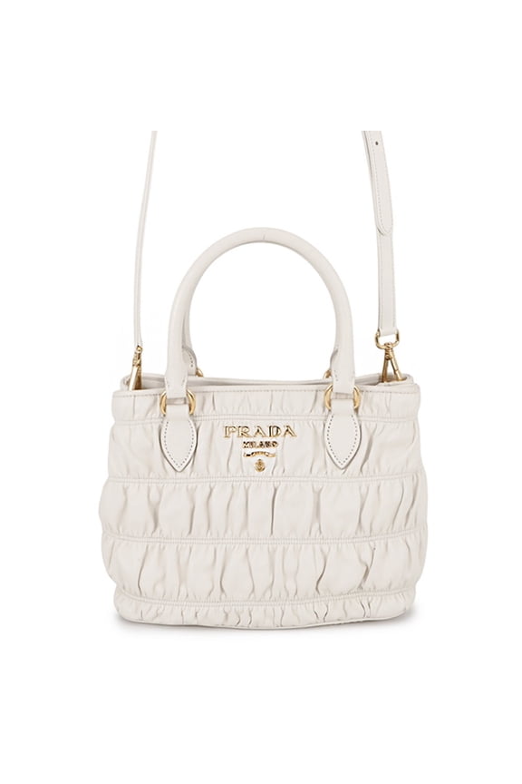 Pre-Owned Prada handbag, gathered leather, 1BA172, PRADA 2-way shoulder bag, white,