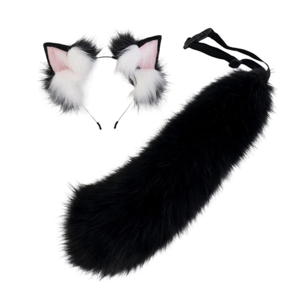 Conjunto de orejas y cola ajustables para regalo, ideal para cumpleaños, actuaciones, clubes nocturnos, Pascua. Blanco y negro