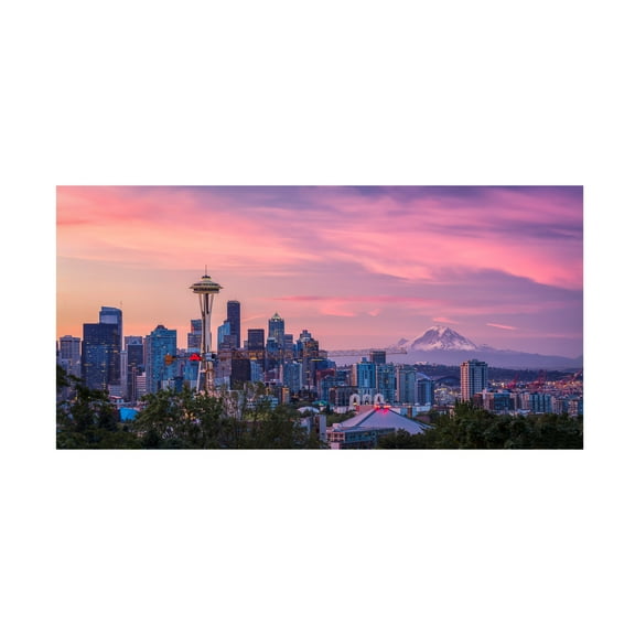 Canvas Wall Art - Michael Zheng 'Good Morning, Seattle!' Wall Art for Living Room, Bedroom, or Office Décor by Trademark Fine Art - 19 x 10 Inches - 19x10