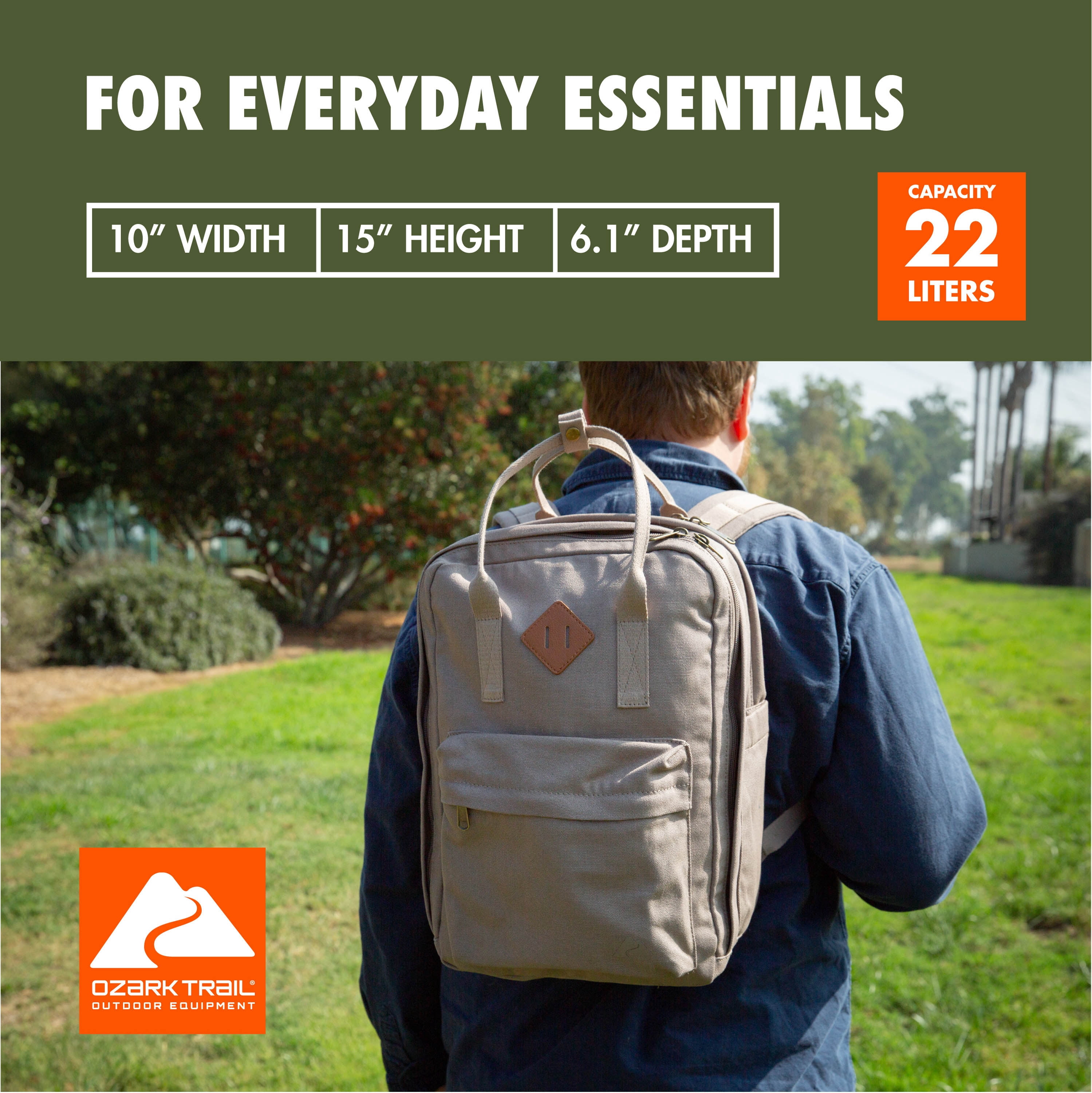 Ozark Trail 22L Polyester Asheville Dual-Carry Backpack, Adult/Teen, Taupe