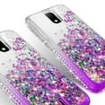thumbnail image 4 of Cricket Debut/Vision 3/AT&T Calypso 1 & 2 (U318AA/U319AA) Liquid Glitter Phone Case Cover w/Tempered Glass Screen Protector - Clear/Purple, 4 of 5