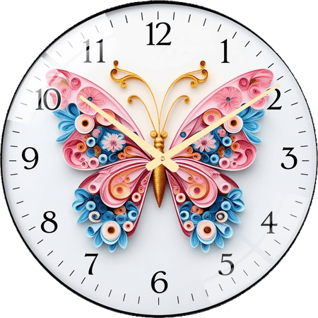23.6 Inch Vibrant Color Butterfly Pattern Glass Wall Mounted Clock, Decorative Elegant Wall Clock for Kitchen, Bedroom, Wall Decor (Battery Not Included), 60cm