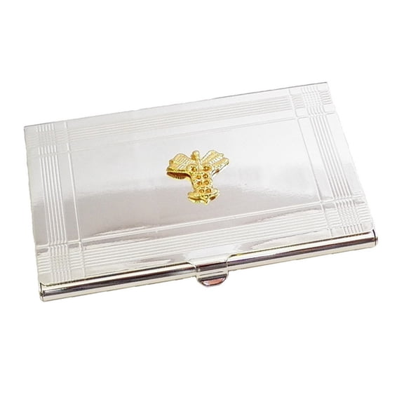 Silver-plated Business Card Case with Gold-plated Medical Emblem QGM21463