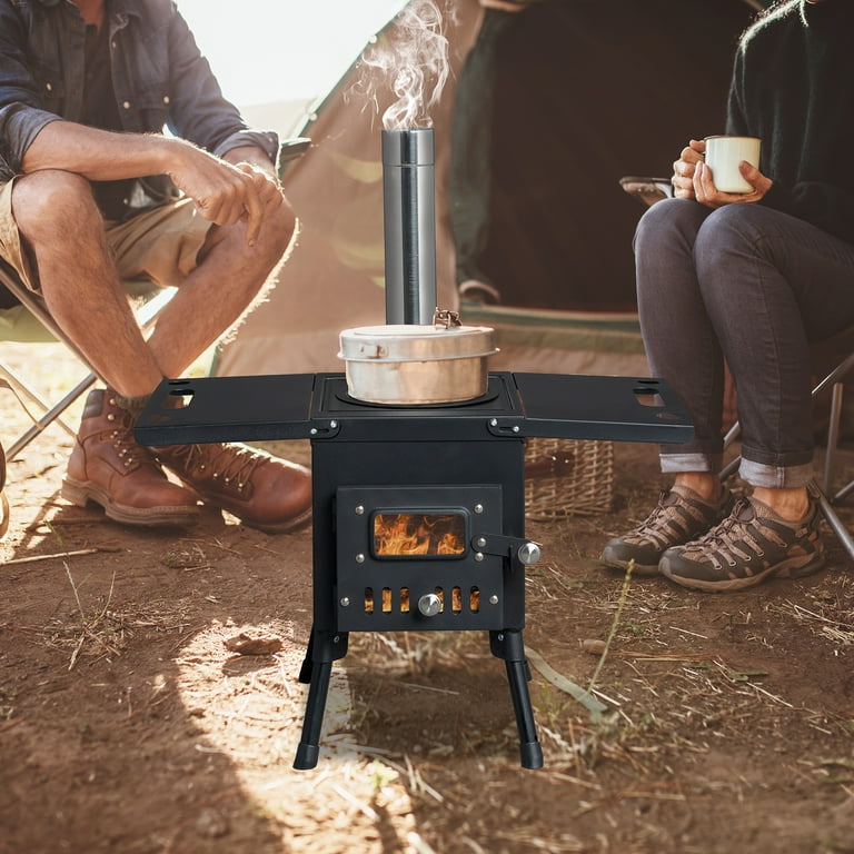 OverPatio Camp Wood Stove Wood Burning Stoves Portable with Chimney Pipes Camping Stove for Outdoor Black