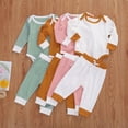 thumbnail image 4 of Toddler Baby Girl Boy Clothes Knitted Sets 2Pcs Baby Ribbed Cotton Outfits Long Sleeve Romper Tops Leggings Spring Fall, 4 of 5