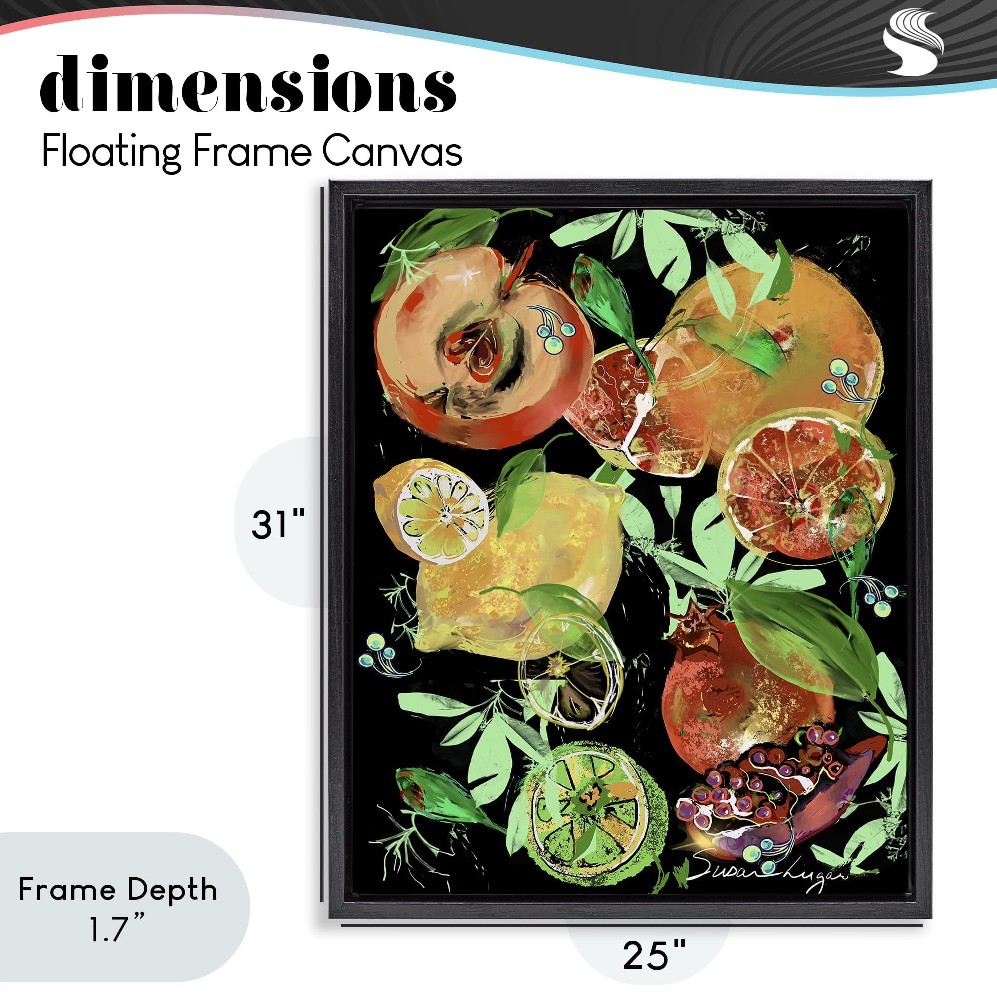 Stupell Industries Fruit Medley Combo Black Framed Floater Canvas Wall Art, design by Susan Lugar