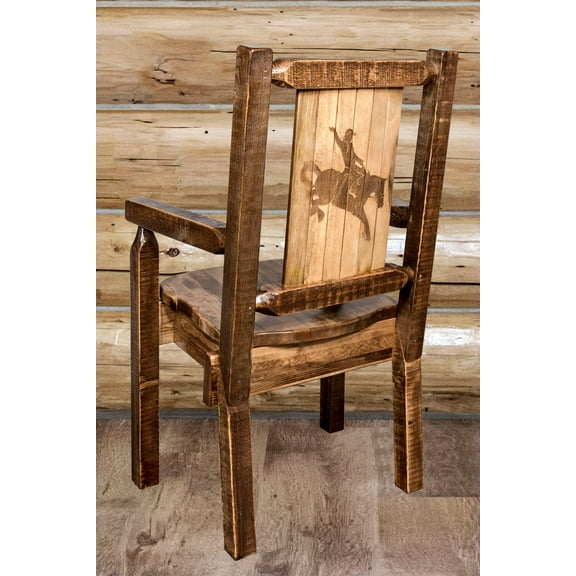 Homestead Collection Captain's Chair w/ Laser Engraved Bronc Design, Stain & Lacquer Finish