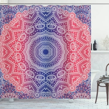 Ambesonne Mandala Shower Curtain, Hippie Ombre Boho, 69"Wx70"L, Ruby Royal Blue