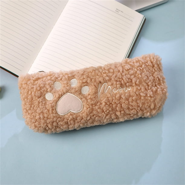 Xihbxyly Estuche con Forma de Corazón y Garra, Diseño de Pelo de Cordero, Material Suave y Acogedor, Gran Capacidad de Almacenamiento, Versátil para Viajes de Oficina, Regalo Perfecto para Amigos, Ta